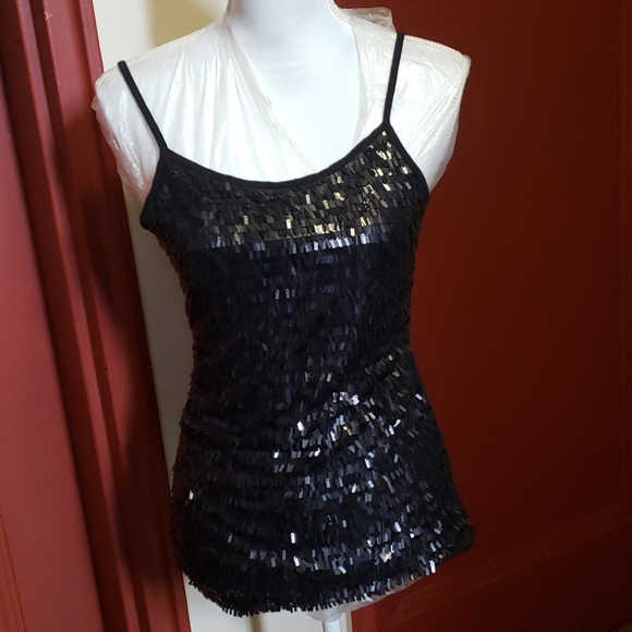 FOCUS Tops - FOCUS Black Sequin Spaghetti Camisole SZ M